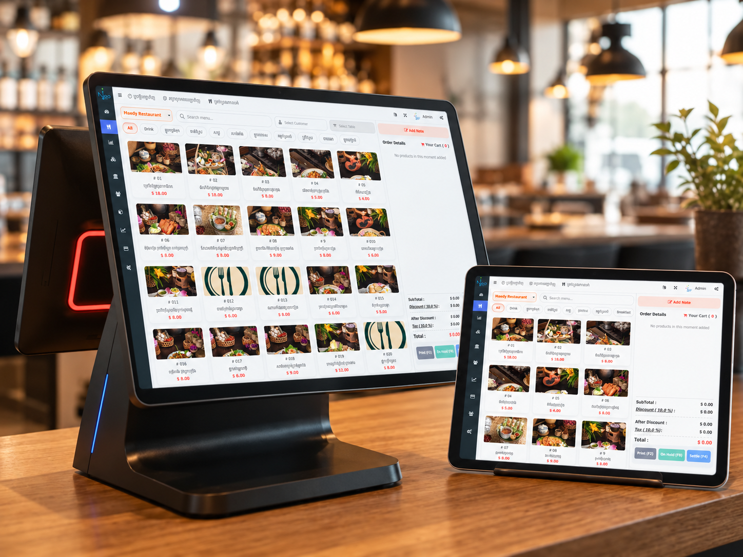Restaurant point-of-sale dashboard on a tablet